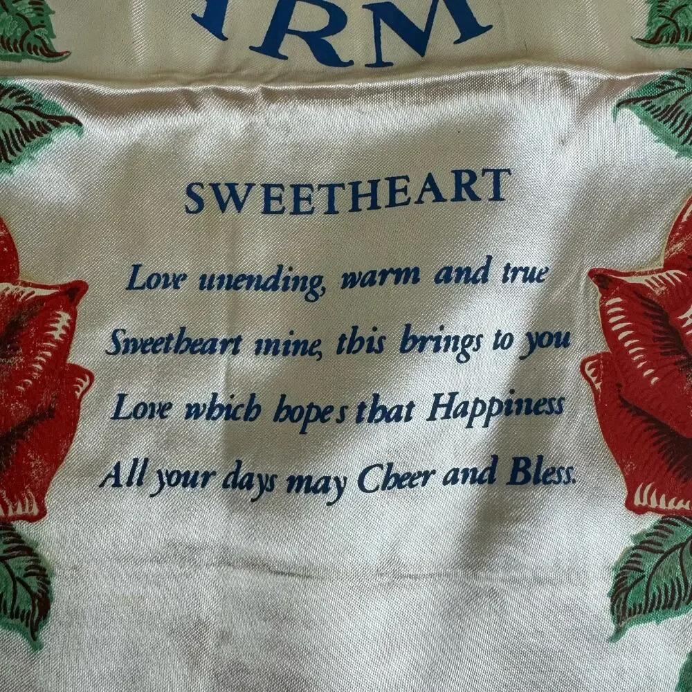 Vintage WWII World War 2 U.S. Army‎ Sweetheart Satin pillow case Souvenir